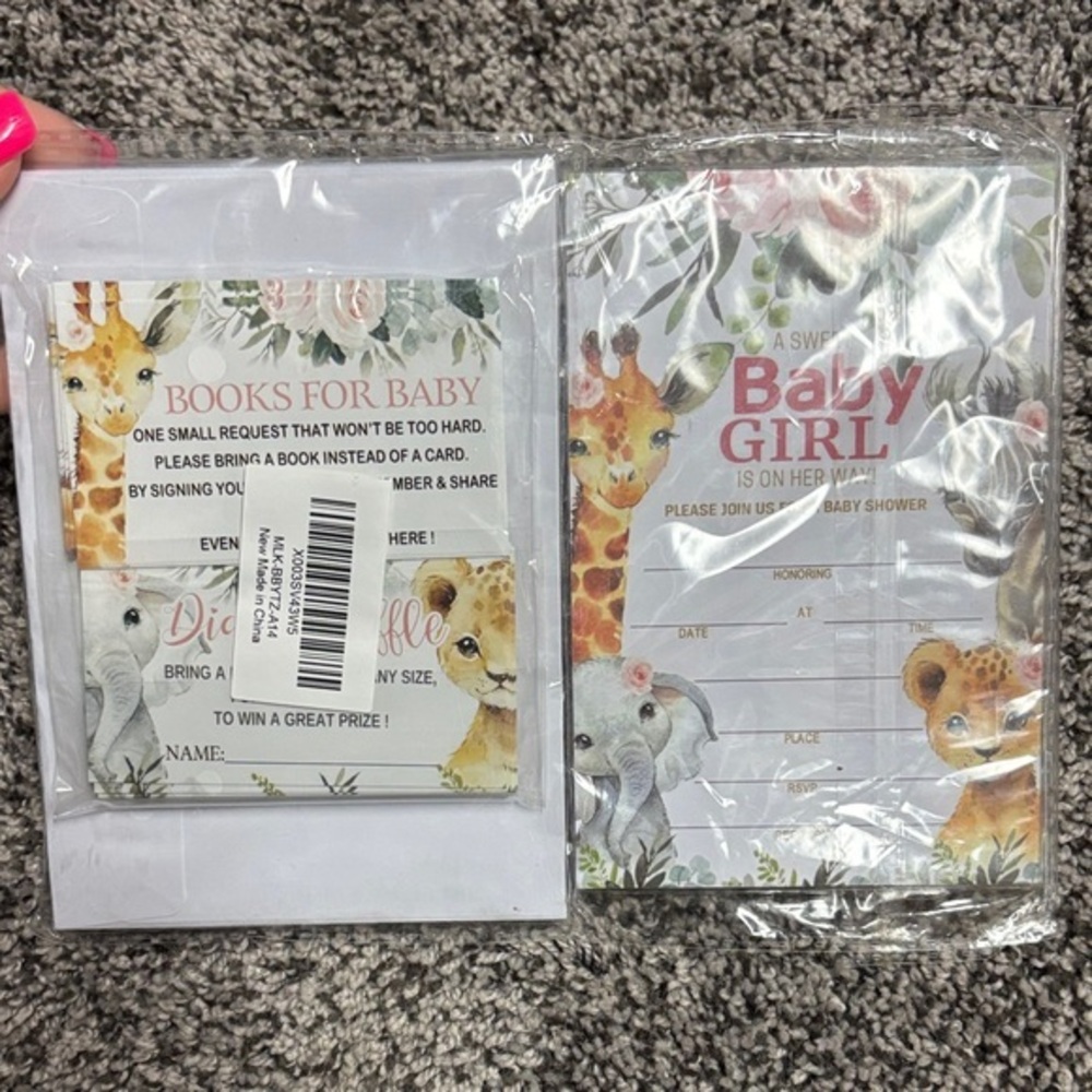 Baby Shower Invitation, books for baby and Diaper Raffle